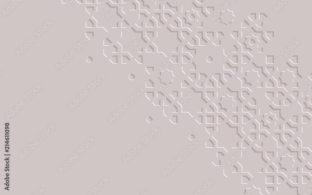 Naklejka premium Islamic arabesque design greeting card for Ramadan Kareem.Arabic abstract ornamental monochrome detail of mosaic.Vector illustration.