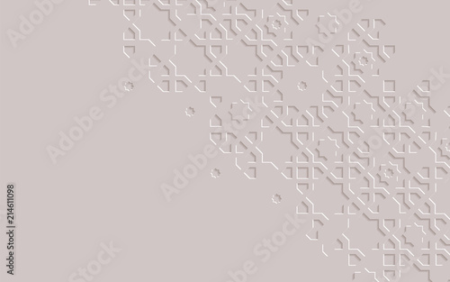 Islamic arabesque design greeting card for Ramadan Kareem.Arabic abstract ornamental monochrome detail of mosaic.Vector illustration.
