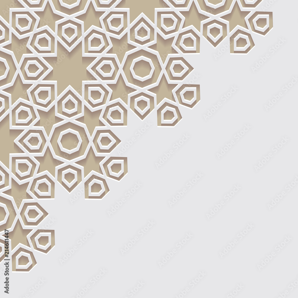 Fototapeta premium Islamic arabesque design greeting card for Ramadan Kareem.Arabic ornamental monochrome detail of mosaic.Vector illustration.