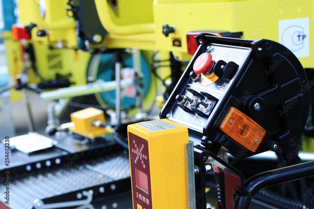 Control panel with main button of construction equipment Control panel with main button of construction equipment