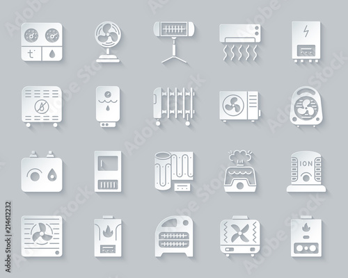 Hvac simple paper cut icons vector set