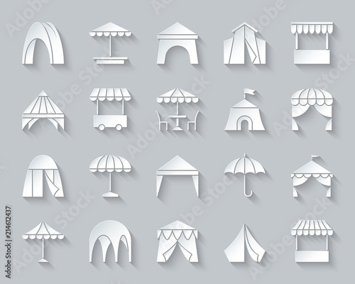 Tent simple paper cut icons vector set