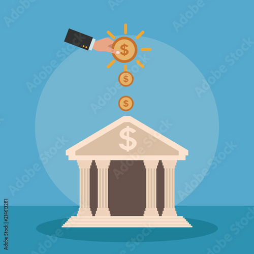 Hand depositing money to the bank vector illustration graphic design