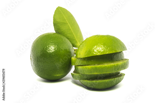 Green lime isolated on white background.