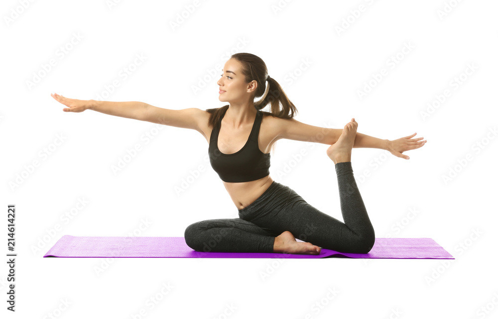 Young woman practicing yoga on white background Young woman practicing yoga on white background