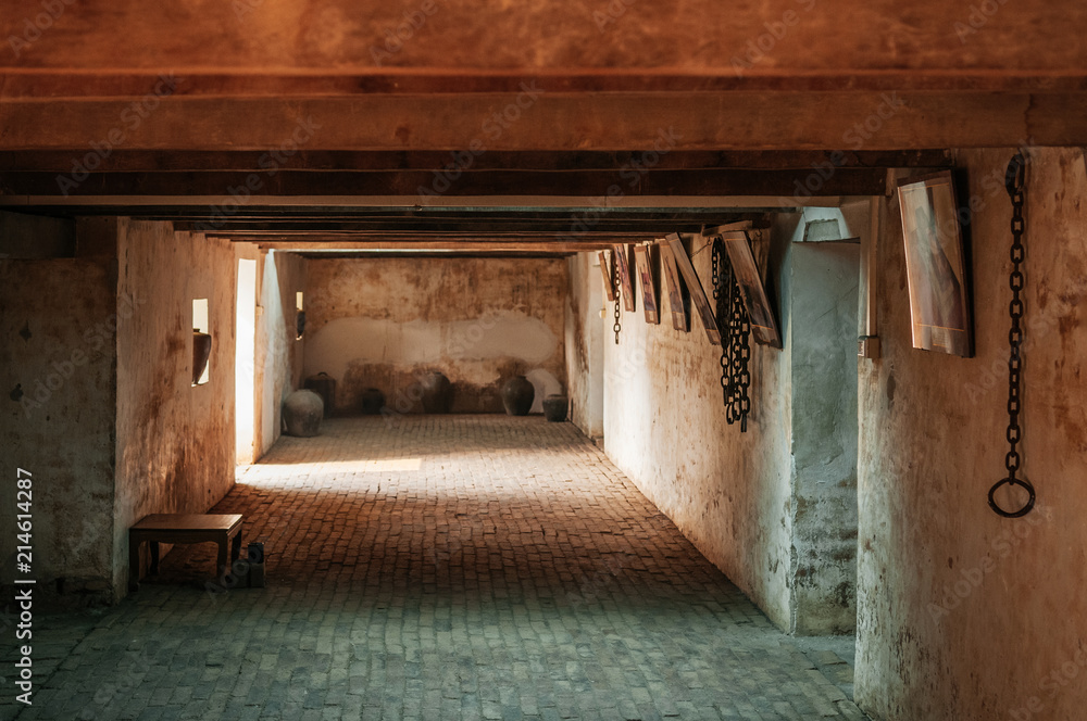 Fototapeta premium Old creepy underground dungeon prison at Khum Chao Luang Muang Phrae. Public Museum - Phrae, Thailand