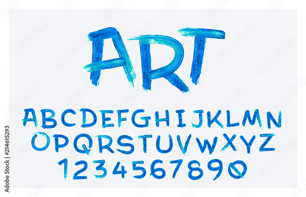 Vector stylized artistic font made ofoil brush strokes. Latin alphabet from A to Z and numbers from 0 to 9. Beautiful realistic oil style. Vector stylized artistic font made ofoil brush strokes. Latin alphabet from A to Z and numbers from 0 to 9. Beautiful realistic oil style.