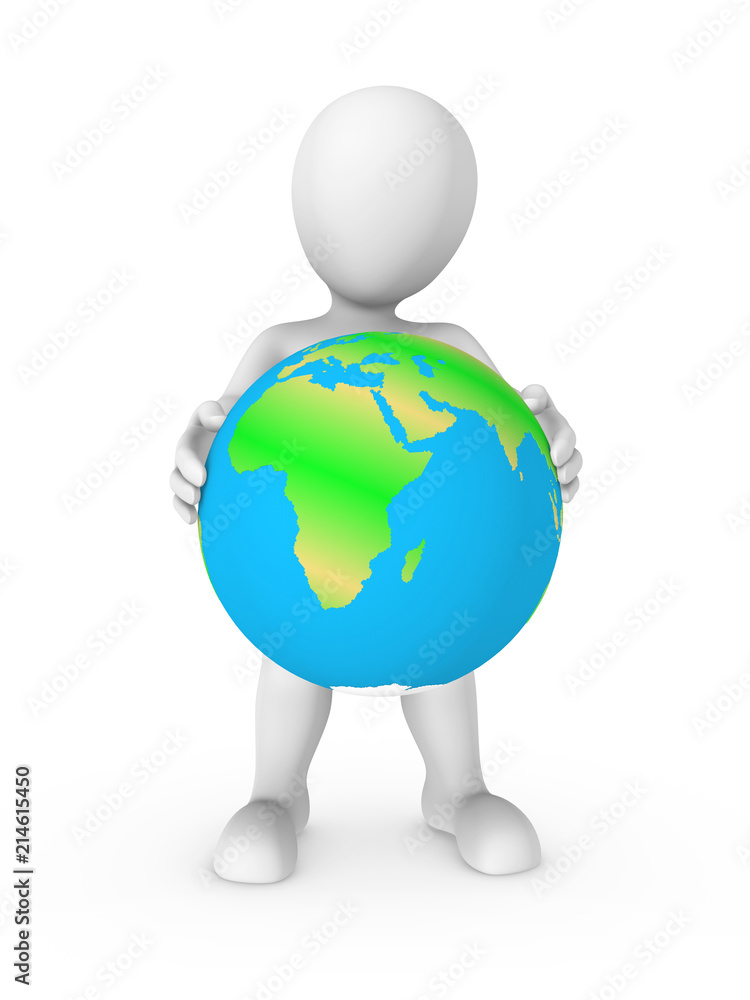 3d human with Earth in hands.