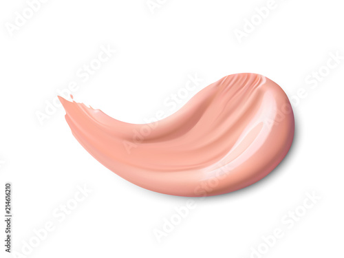 Cosmetic concealer. Realistic brown cream texture for makeup. Cosmetic liquid foundation cream smudge smear strokes. Make up smear isolated on white background. Vector