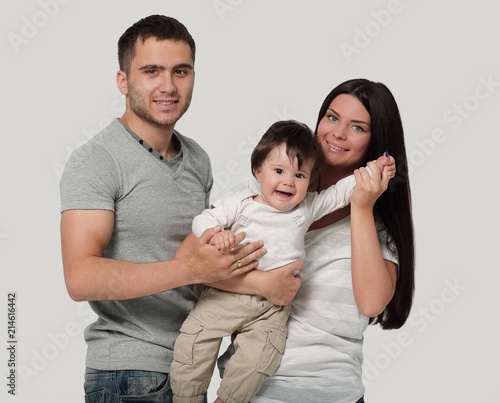 happy smiling family isolated on white background
