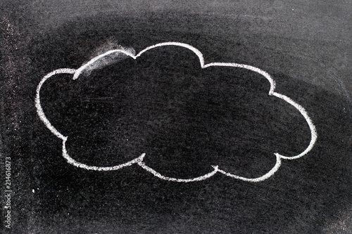 White color chalk hand drawing in cloud shape on blackboard background