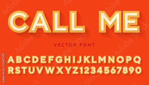 Vector volume letters made of cardboard, paper or plastic. Two layers with shadows, modern material design style. Latin alphabet from A to Z and numbers from 0 to 9.