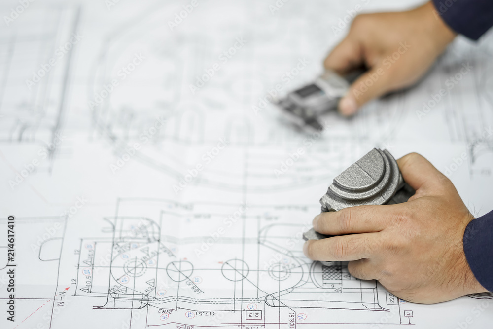 Engineering inspection check dimension automotive parts reference drawing by vernier caliper in