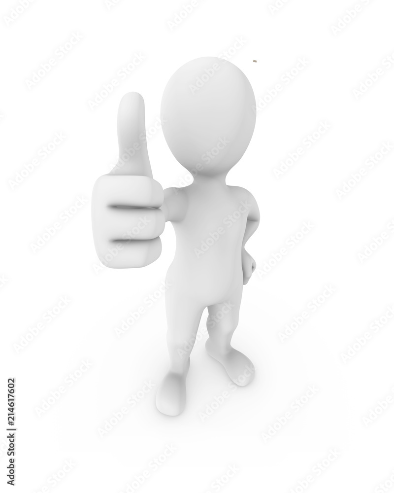 3d white man shows thumb up. 3d white man shows thumb up.