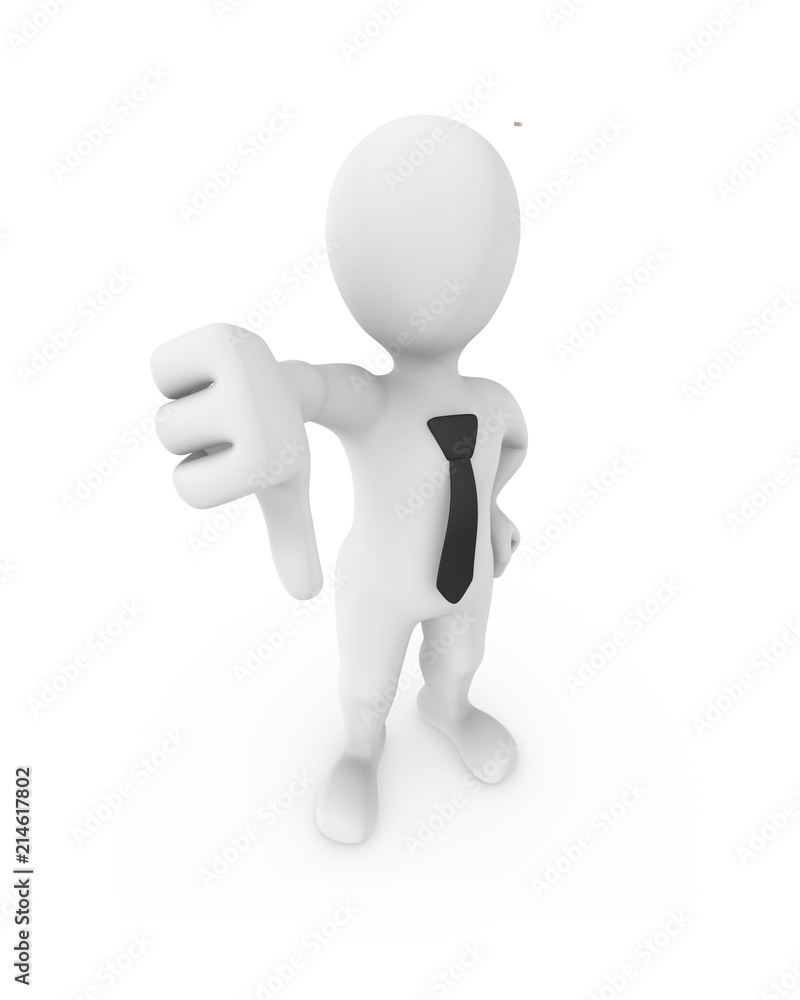 3d businessman shows thumb down gesture. 3d businessman shows thumb down gesture.