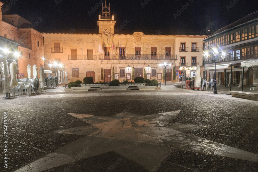 night view of the main square of Almagro in the province of Ciudad Real, Spain.