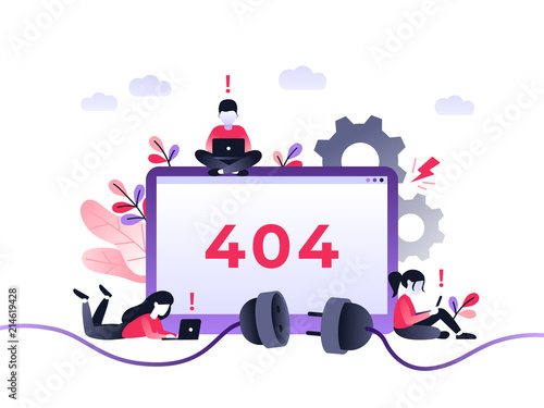 Flat Concept 404 Error Page or File not found for web page, banner, presentation, social media, documents. Website maintenance error, webpage under construction. Vector ultraviolet illustration