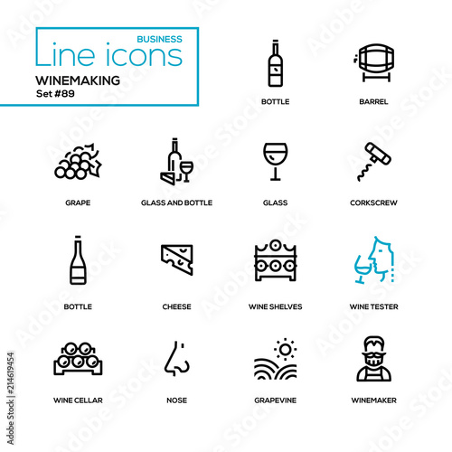 Winemaking - modern line design icons set