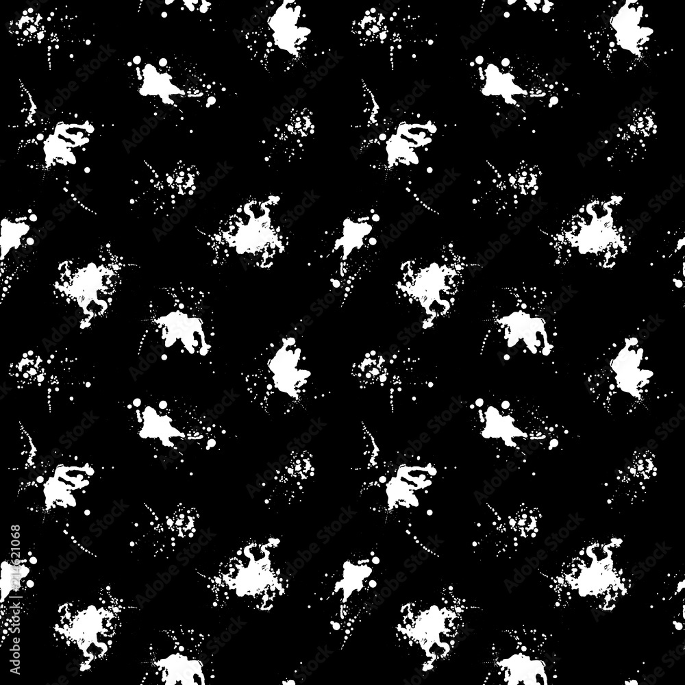 Grunge splatter pattern. Paint stains background. Ink splashes. Fabric design. Grunge spray drops. Liquid stains seamless pattern. Watercolor abstract vector.