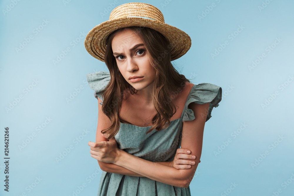 Close up portrait of a curious woman in dress