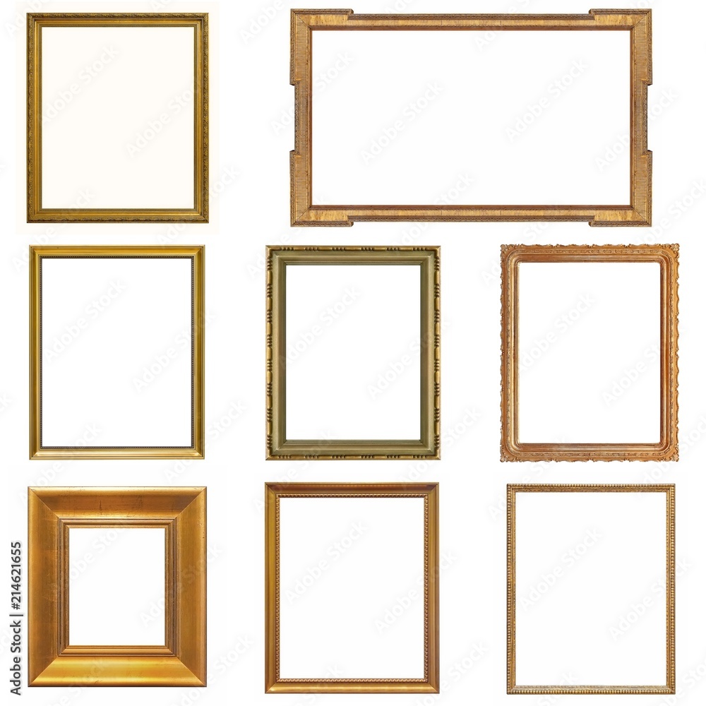 Set of golden frames for paintings, mirrors or photos Set of golden frames for paintings, mirrors or photos