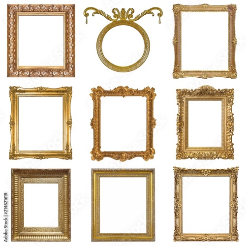 Set of golden frames for paintings, mirrors or photos