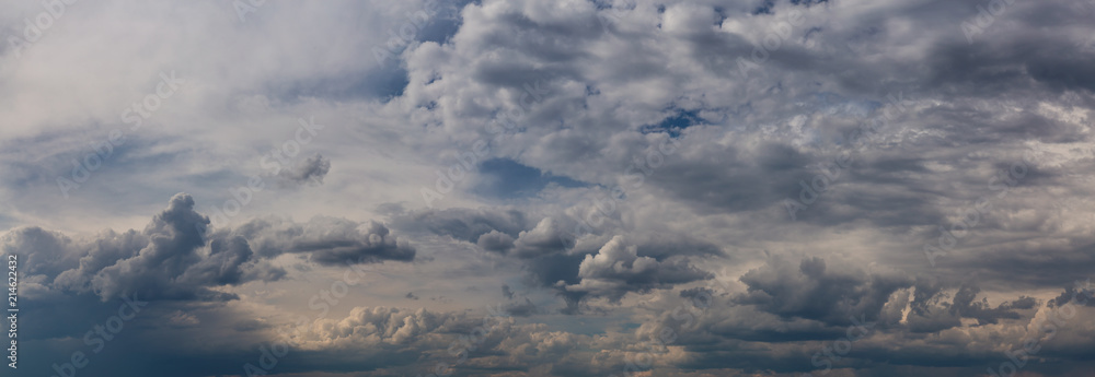 Panoramic cloudscape during a stormy day in Kamloops, British Columbia, Canada.