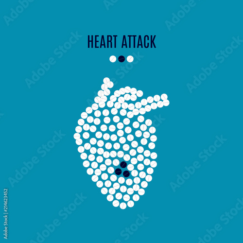Heart attack awareness poster with heart made of white pills on blue background. Medical solidarity concept. Human body organ anatomy icon.Vector illustration.