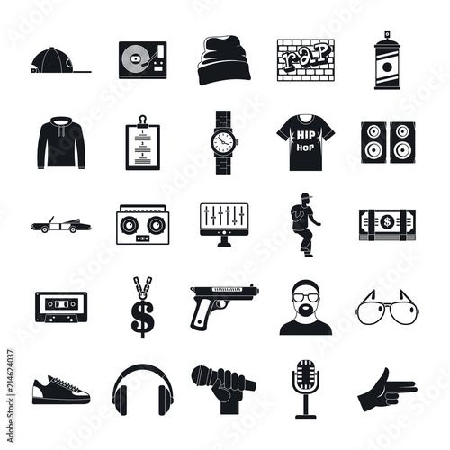 Hiphop rap swag music dance icons set. Simple illustration of 16 hiphop rap swag music dance vector icons for web