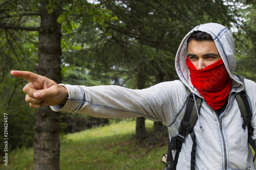 Man wearing red mask, thief , assassin, hacker