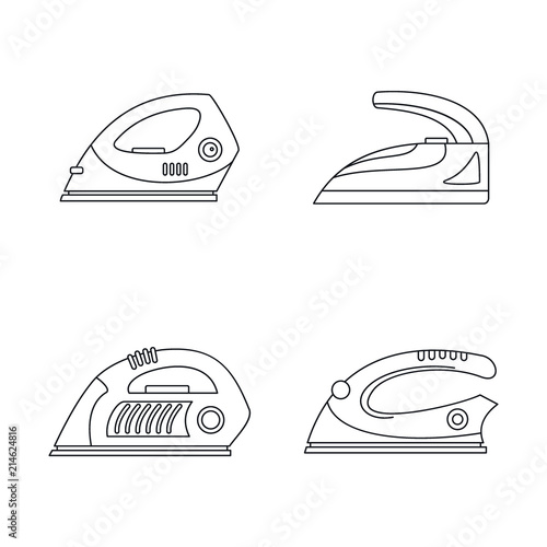 Smoothing iron drag appliance icons set. Outline illustration of 4 smoothing iron drag appliance vector icons for web