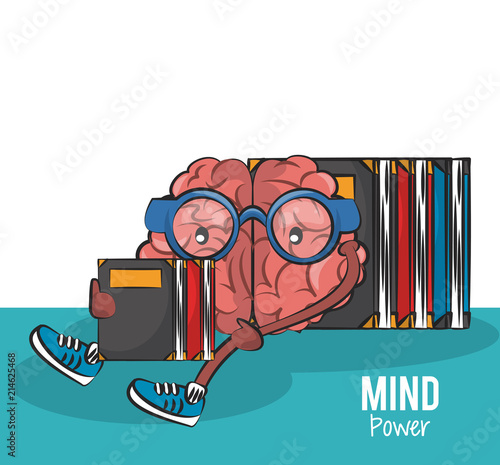 Brain seated and reading books vector illustration graphic design