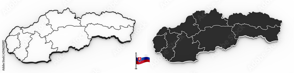 3D map of Slovakia white silhouette and flag