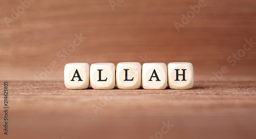 Word ALLAH made with wood building blocks