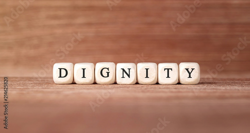 Fotografie Word DIGNITY made with wood building blocks