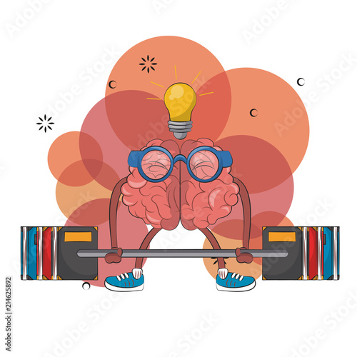 Brain with big idea lifting books weight vector illustration graphic design