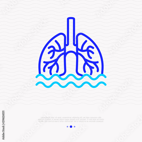 Phlegm, sputum in lungs thin line icon. Modern vector illustration of pneumonia symptom.