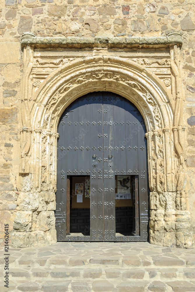 
door of the former palace of the Marquis of Santa Cruz, today converted into the public archive of the Spanish navy in the town of El Viso Del Marques in the Spanish province of Ciudad Real.
