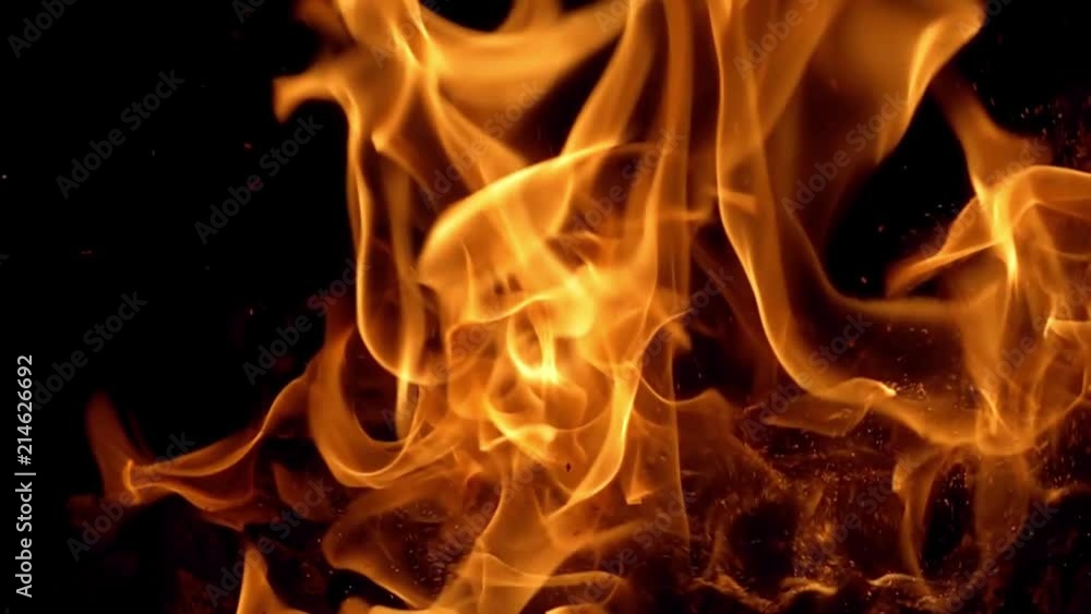 Flames of fire on black background in slow motion Flames of fire on black background in slow motion