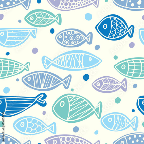 Cute fish. Kids background. Seamless pattern.