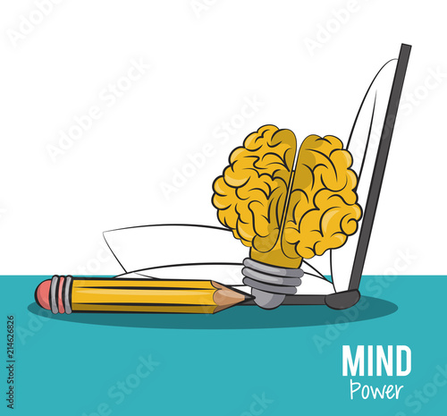 light bulb brain shaped with pencil and book open vector illustration graphic design
