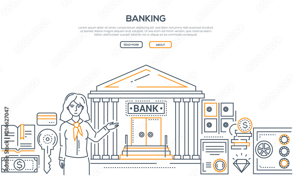 Banking - modern line design style illustration Banking - modern line design style illustration