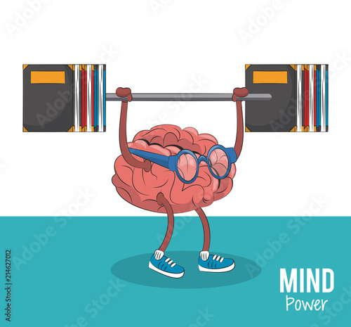 Cute brain lifting books cartoons vector illustration graphic design
