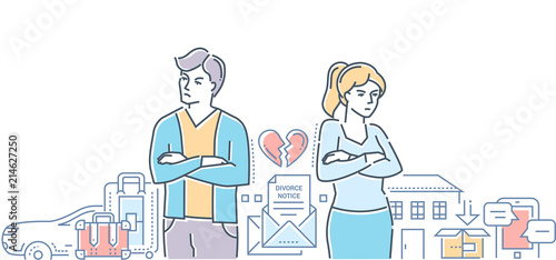 Divorce - colorful line design style illustration