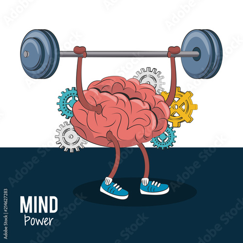 Brain cartoon lifting weights vector illustration graphic design