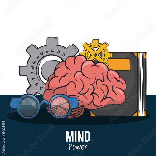 Human brain with book and glasses with gear vector illustration graphic design