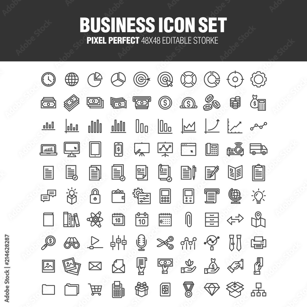 A set of 100 business-related icons. Editable stroke. 48x48 Pixel Perfect.