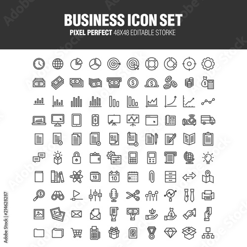 A set of 100 business-related icons. Editable stroke. 48x48 Pixel Perfect.
