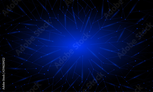 Fototapeta Naklejka Na Ścianę i Meble -  Abstract blue neon polygonal background with triangles, lines and dots for banner, site, lending and social network covers.