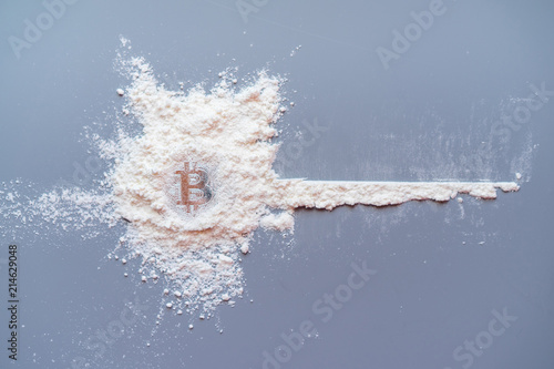 Concept. Bitcoin and cryptocurrency is drug